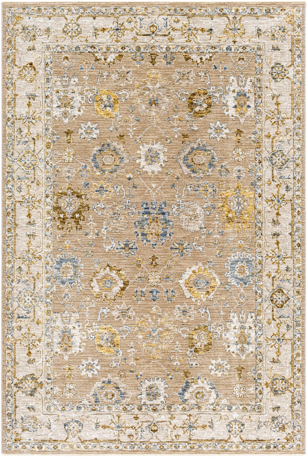Tan Crow Rug Traditional Tan And Gray Machine Woven Indoor & Outdoor Rug
