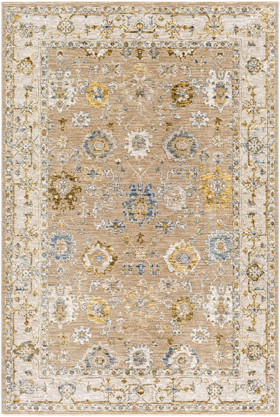 Traditional Tan And Gray Machine Woven Indoor & Outdoor Rug - The Rug Decor