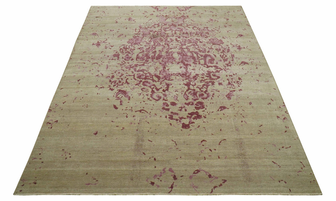 Traditional Transitional Beige And Pink Hand knotted Wool Area Rug - The Rug Decor