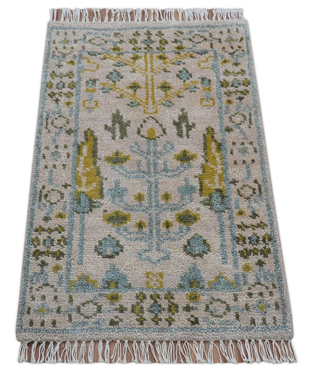 Traditional Tree of life Peach Hand Knotted 2x3 Wool Area Rug - The Rug Decor