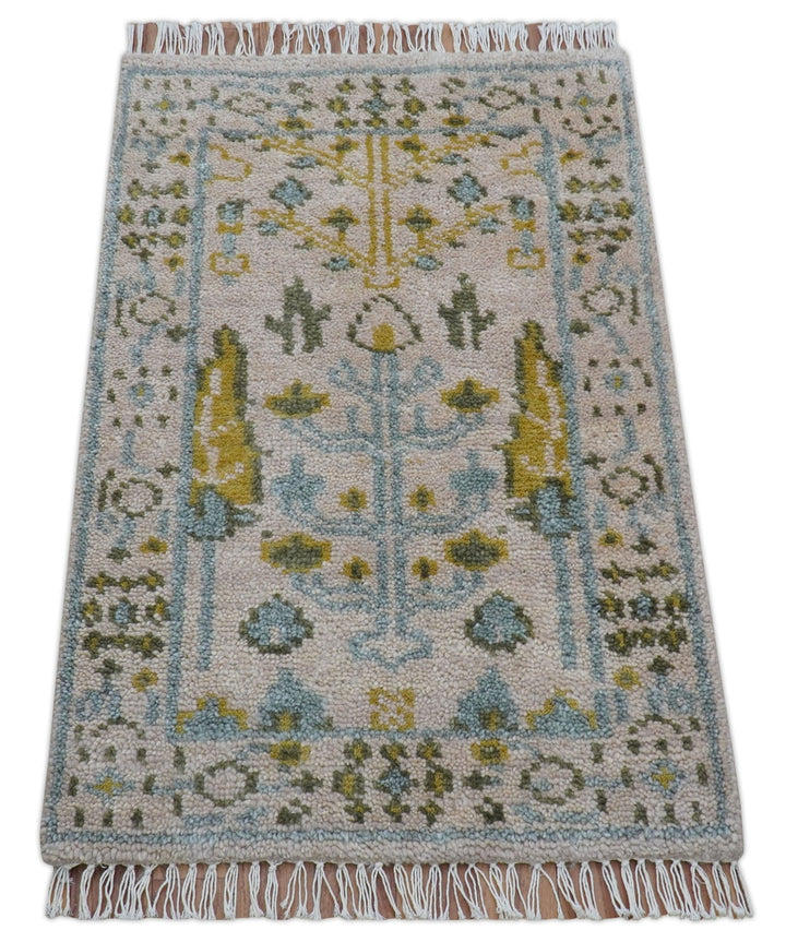 Traditional Tree of life Peach Hand Knotted 2x3 Wool Area Rug - The Rug Decor