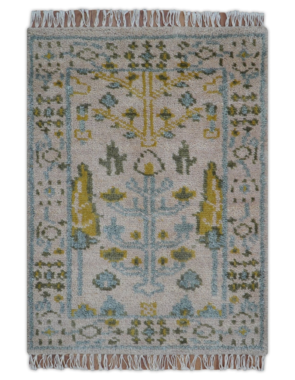 Traditional Tree of life Peach Hand Knotted 2x3 Wool Area Rug - The Rug Decor