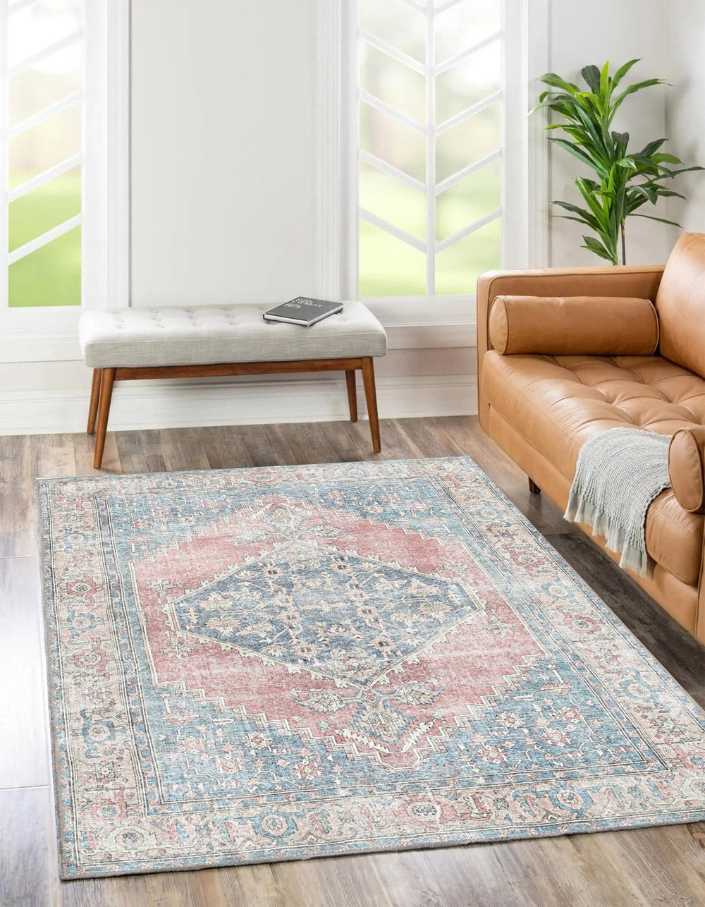 Traditional Tribal Teal And Rust Machine Washable Rug - The Rug Decor