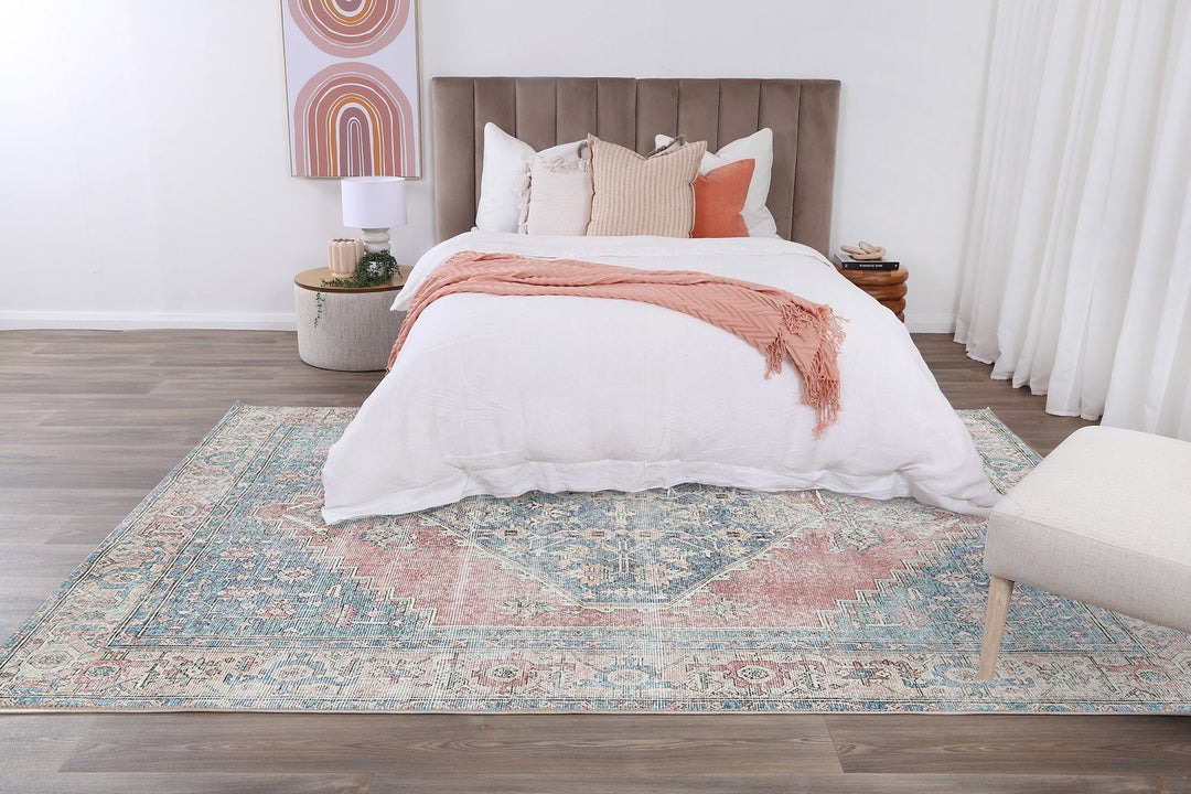 Traditional Tribal Teal And Rust Machine Washable Rug - The Rug Decor