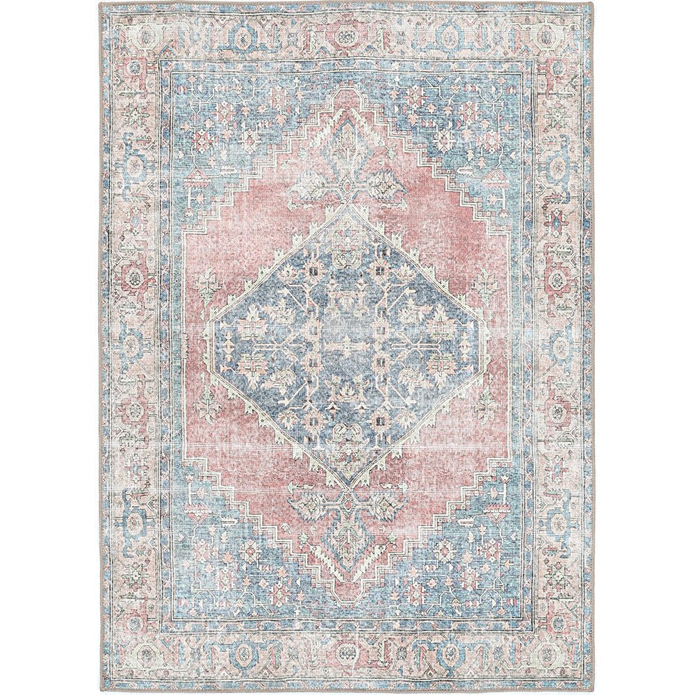 Traditional Tribal Teal And Rust Machine Washable Rug - The Rug Decor