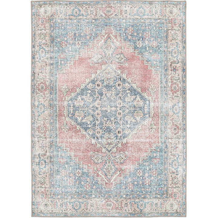 Traditional Tribal Teal And Rust Machine Washable Rug - The Rug Decor