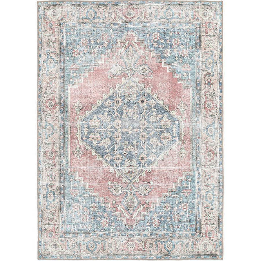 Traditional Tribal Teal And Rust Machine Washable Rug - The Rug Decor