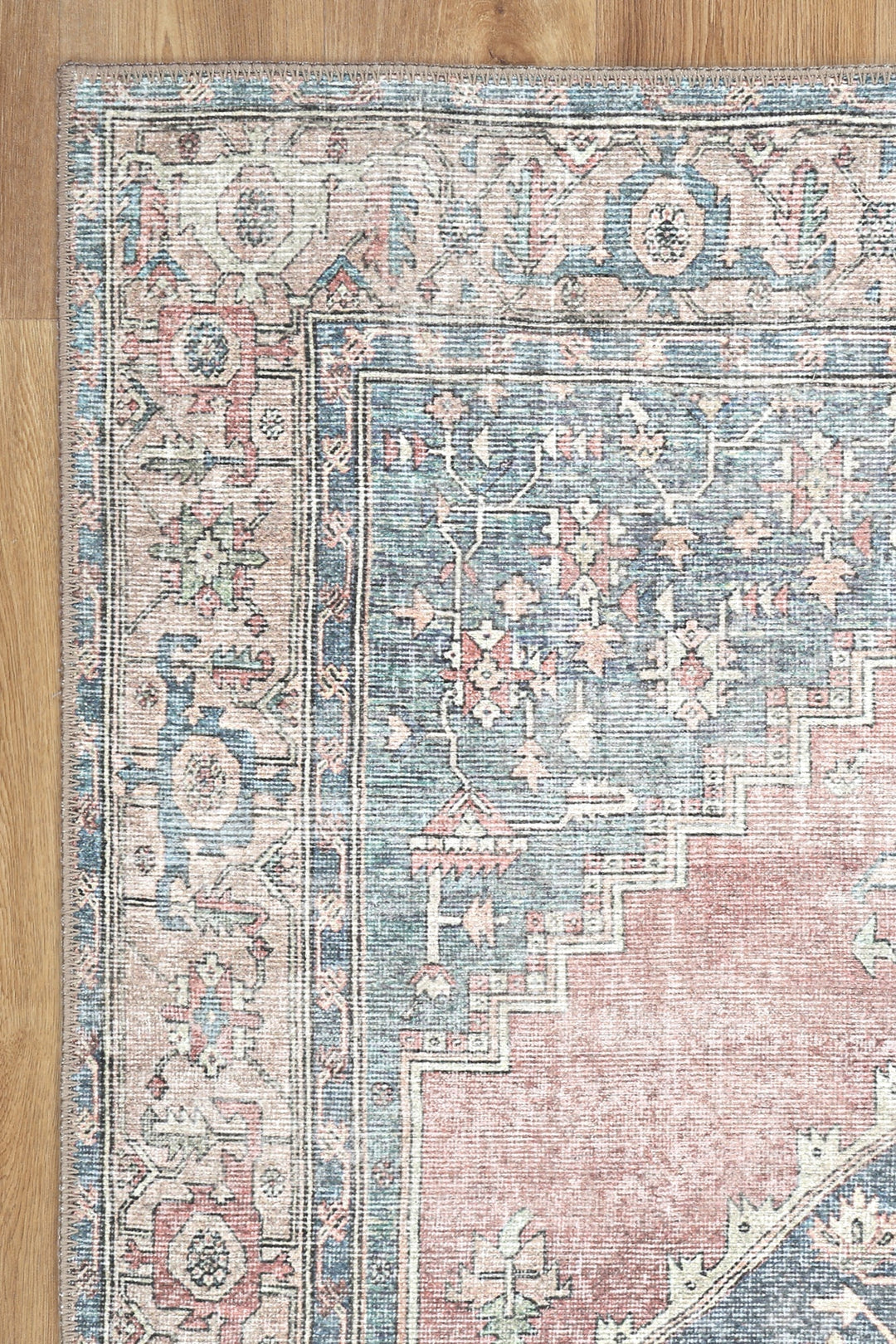 Traditional Tribal Teal And Rust Machine Washable Rug - The Rug Decor