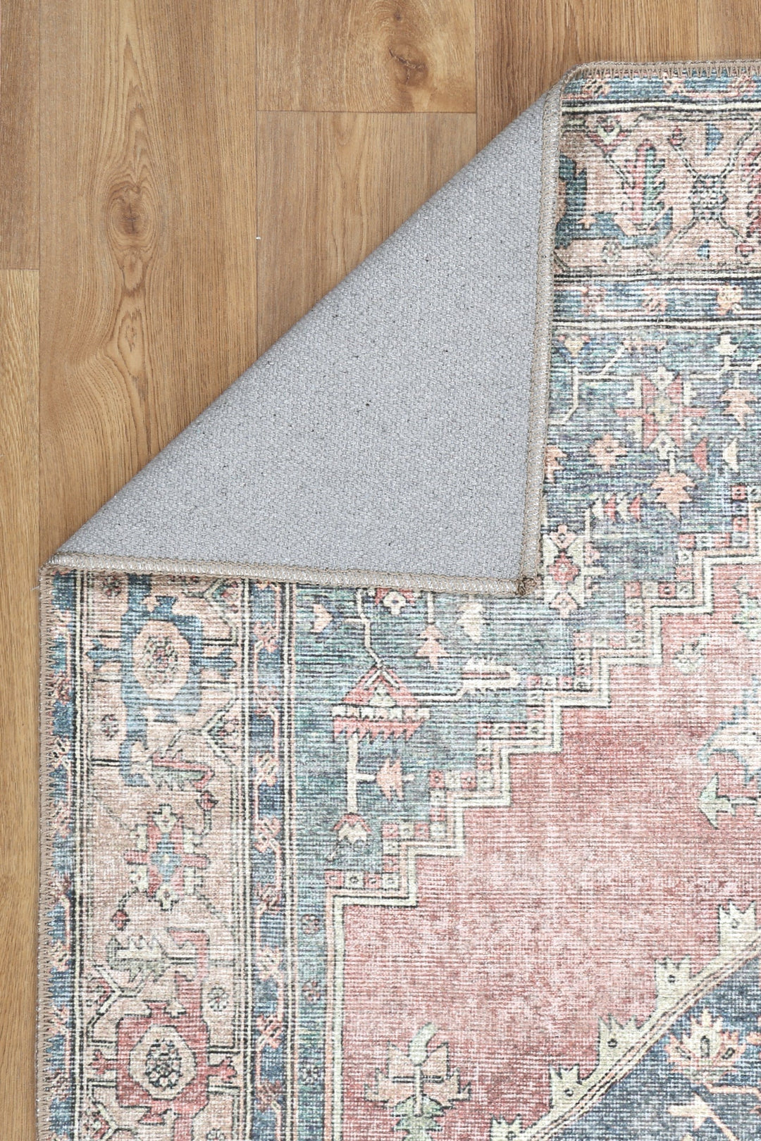 Traditional Tribal Teal And Rust Machine Washable Rug - The Rug Decor
