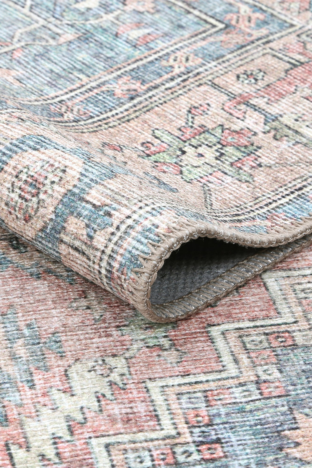 Traditional Tribal Teal And Rust Machine Washable Rug - The Rug Decor