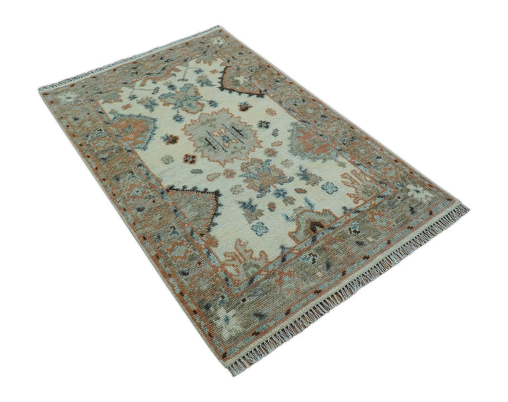 Traditional Turkish Design Beige 4x6 Hand knotted Wool Area Rug - The Rug Decor