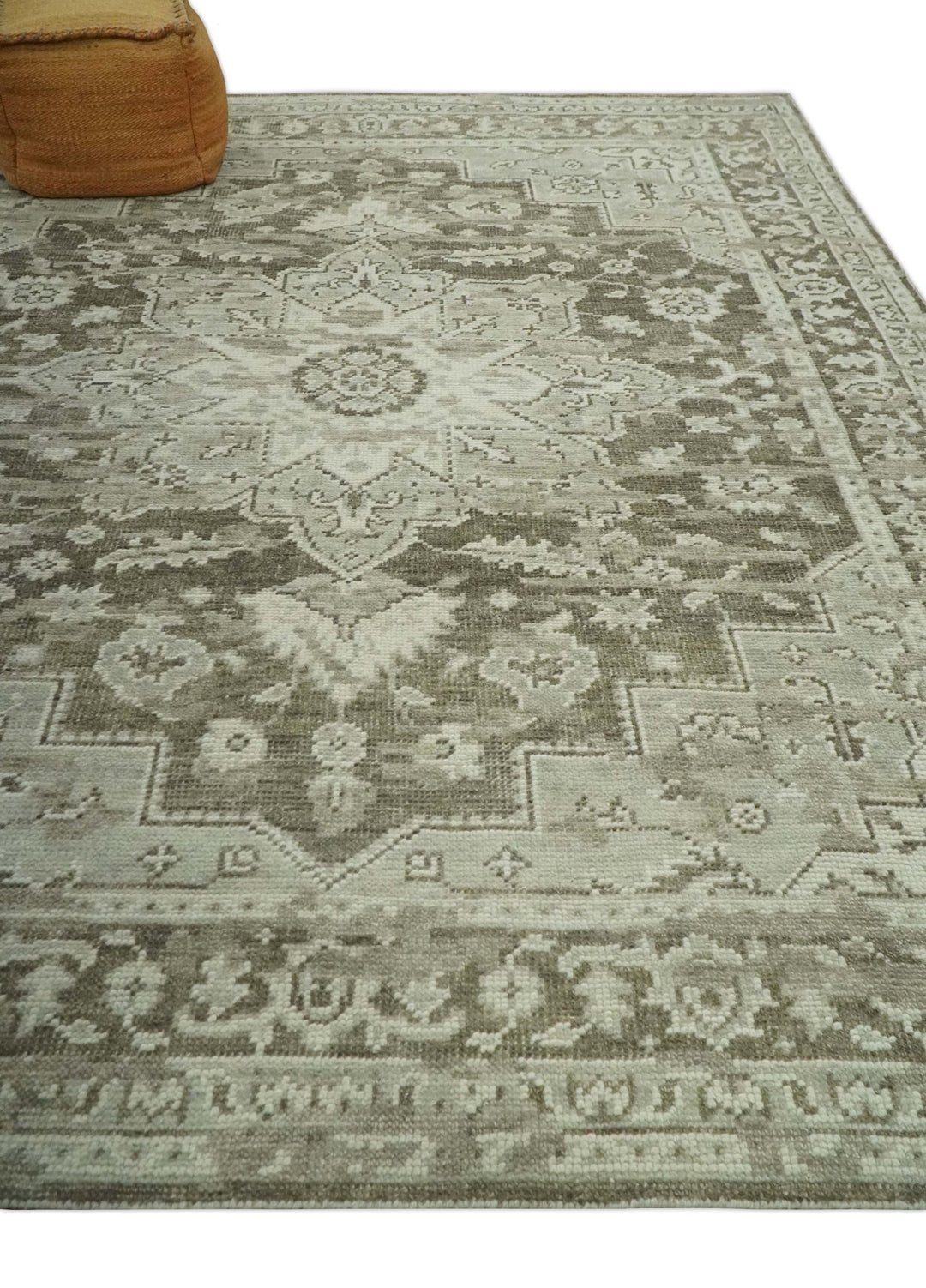 Traditional Turkish Design Beige And Brown Hand Knotted Custom Made wool rug - The Rug Decor