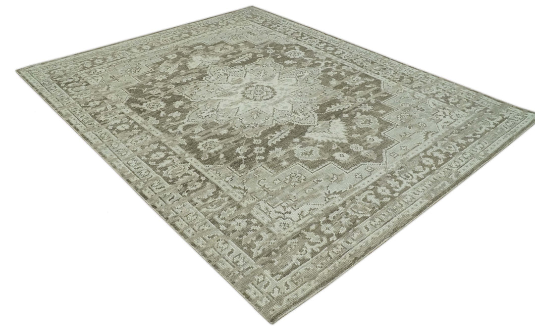 Traditional Turkish Design Beige And Brown Hand Knotted Custom Made wool rug - The Rug Decor