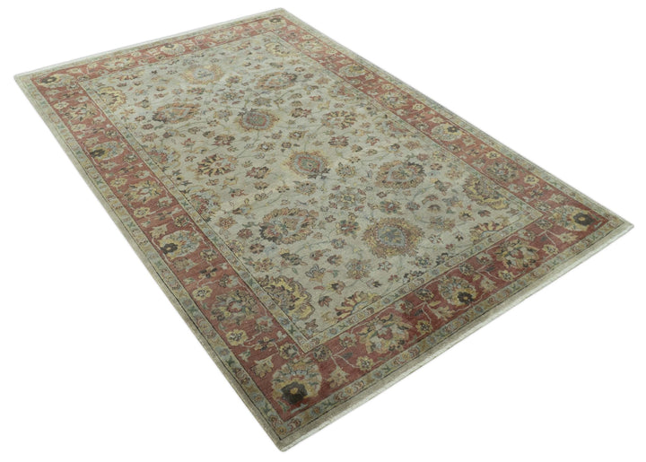 Traditional Turkish Design Beige and Rust 6x8.6 Hand Knotted Wool Area Rug - The Rug Decor