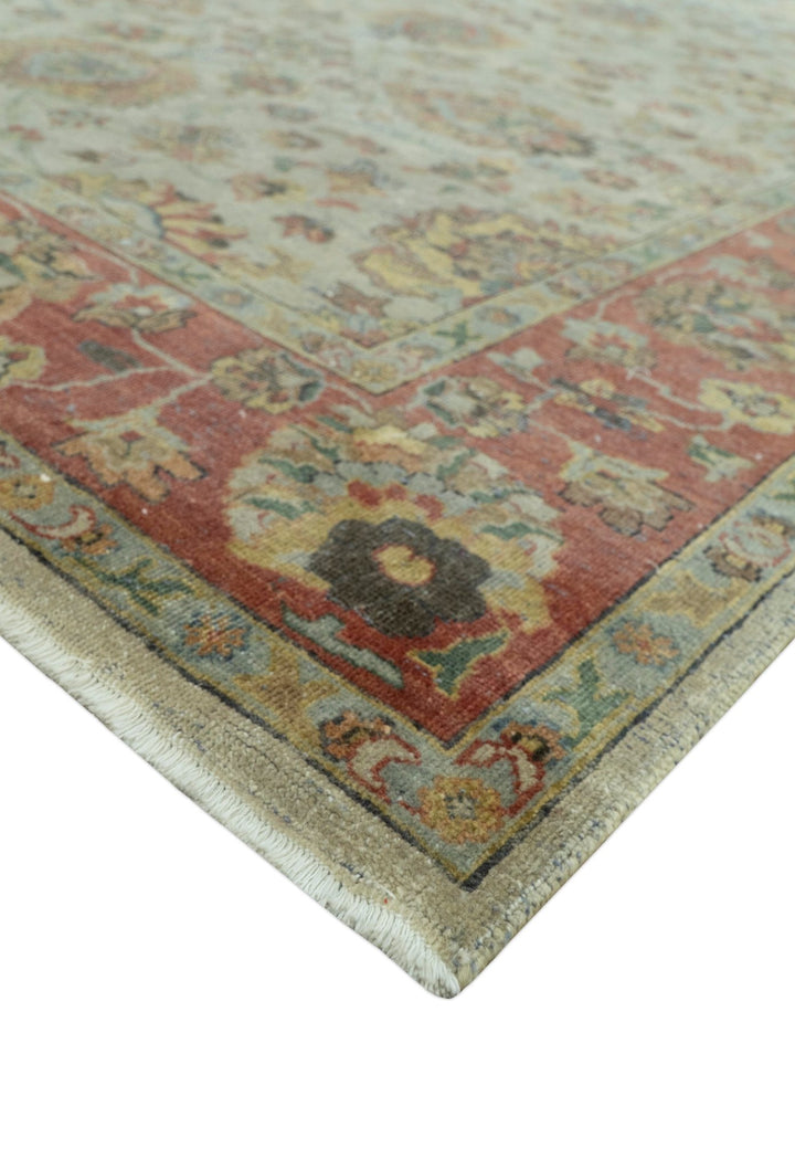 Traditional Turkish Design Beige and Rust 6x8.6 Hand Knotted Wool Area Rug - The Rug Decor