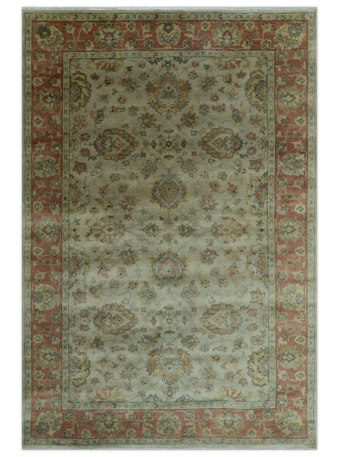 Traditional Turkish Design Beige And Rust 6x9 Hand Knotted Wool Area Rug - The Rug Decor