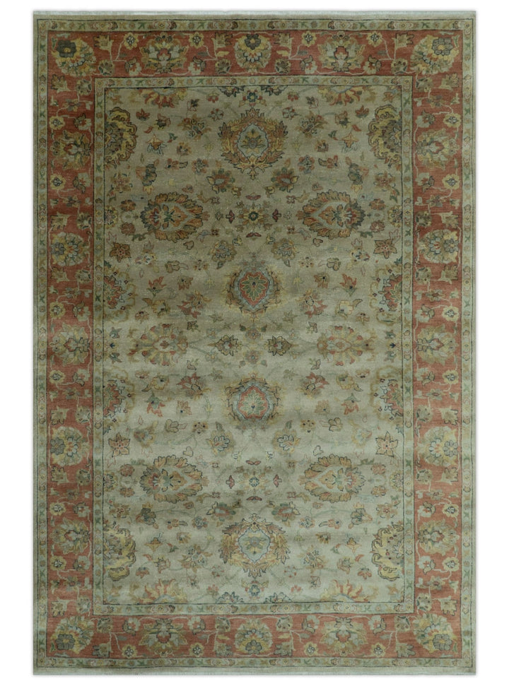 Traditional Turkish Design Beige And Rust 6x9 Hand Knotted Wool Area Rug - The Rug Decor