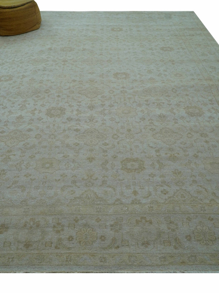 Traditional Turkish Design Beige Hand Knotted 9x12 Wool Area Rug - The Rug Decor