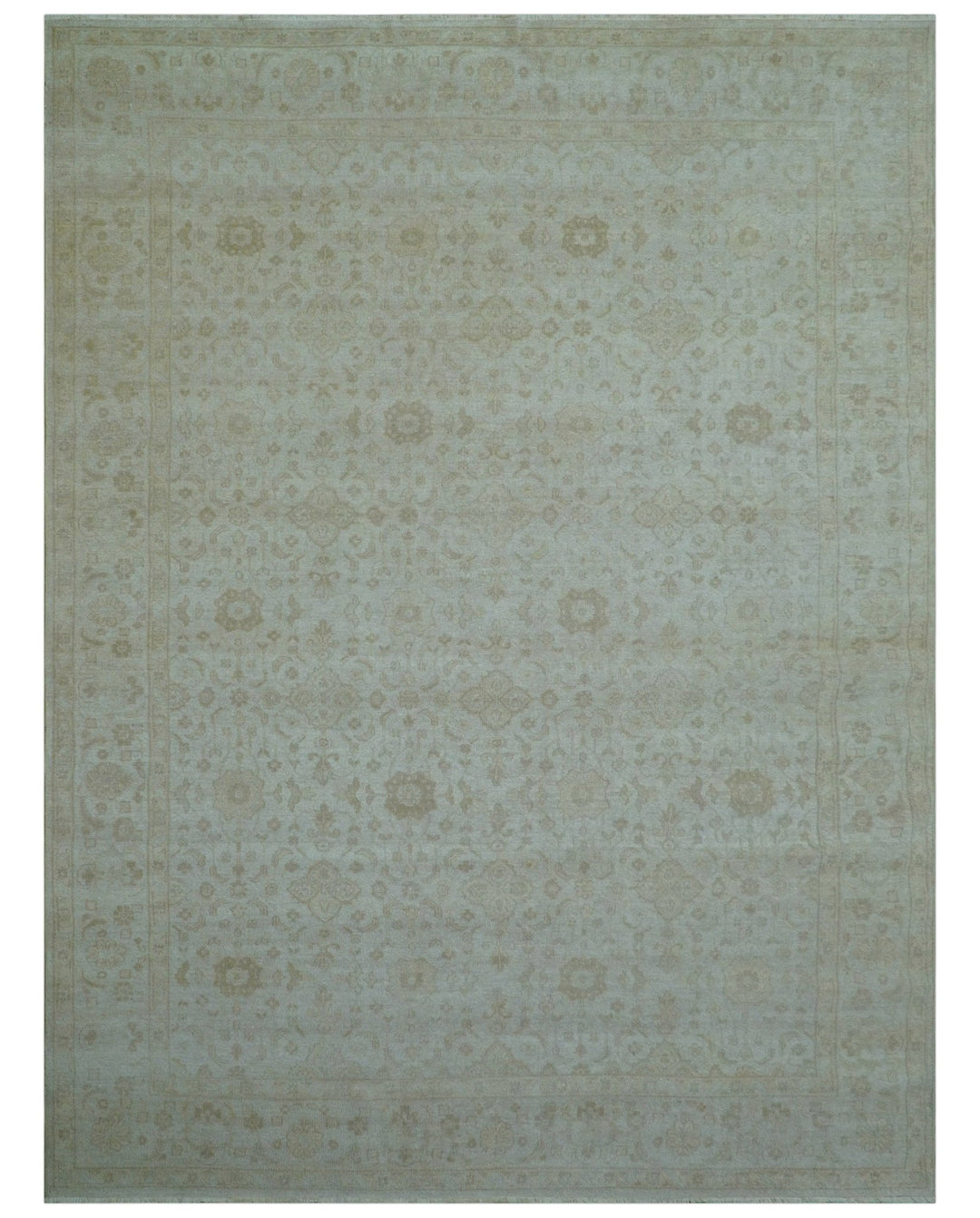 Traditional Turkish Design Beige Hand Knotted 9x12 Wool Area Rug - The Rug Decor