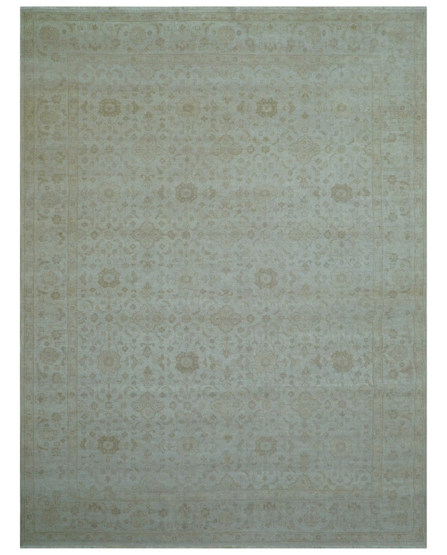 Traditional Turkish Design Beige Hand Knotted 9x12 Wool Area Rug - The Rug Decor