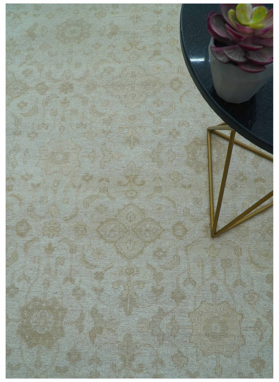 Traditional Turkish Design Beige Hand Knotted 9x12 Wool Area Rug - The Rug Decor