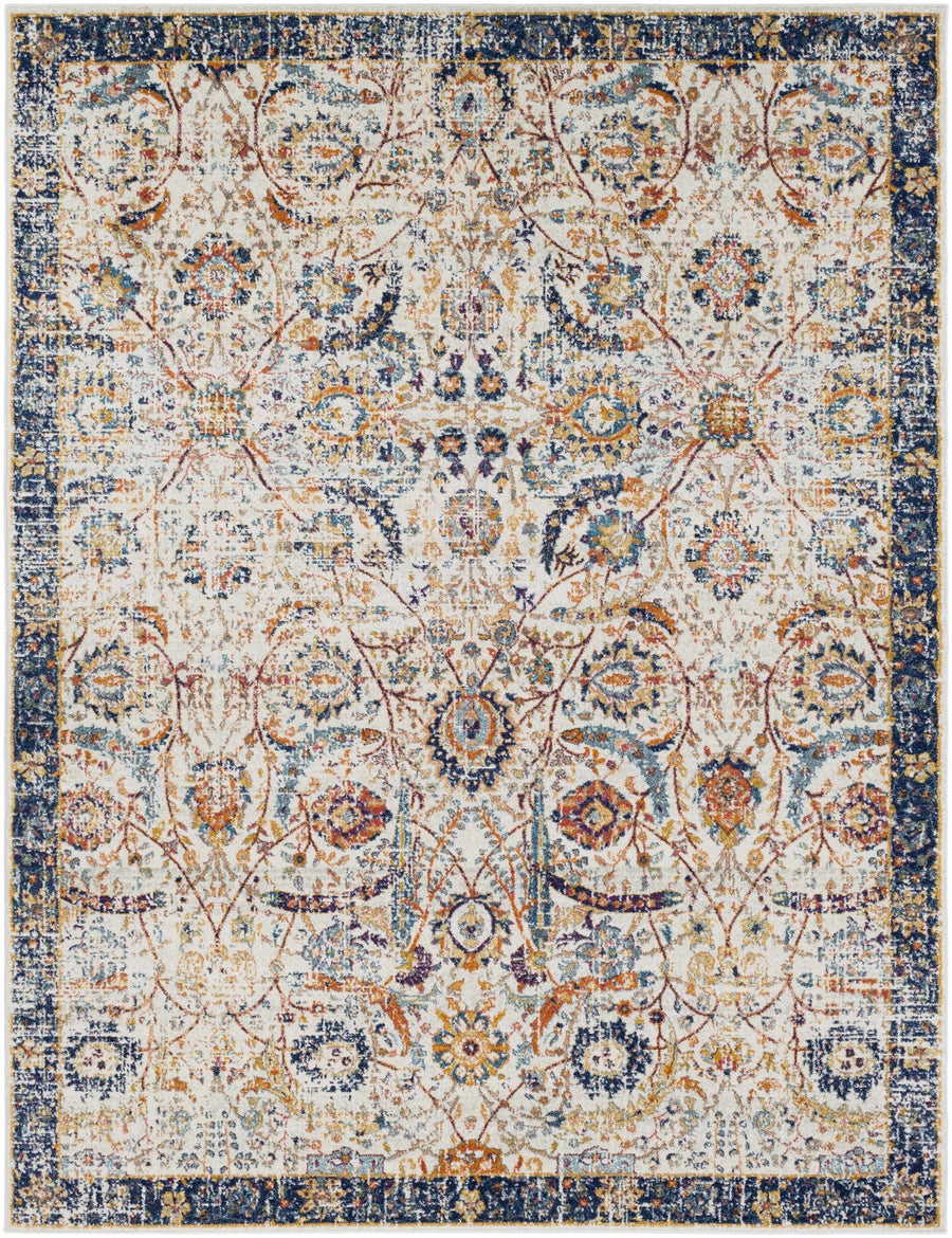 Traditional Turkish Design Beige, Navy, Mustered, Gold and Pink Medium Pile Area Rug - The Rug Decor