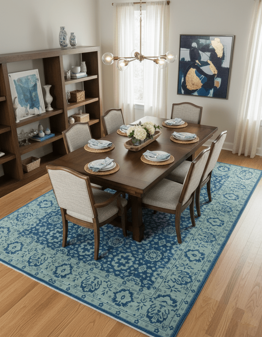 Traditional Turkish Design Blue 10x14 Hand Knotted Wool Area Rug - The Rug Decor