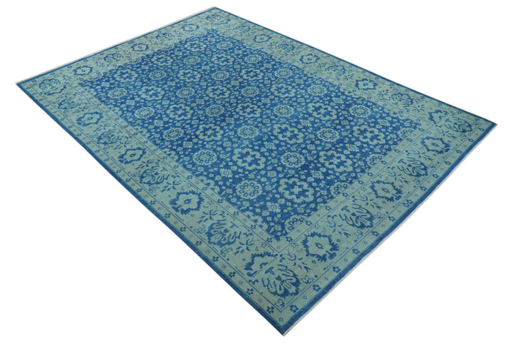 Traditional Turkish Design Blue 10x14 Hand Knotted Wool Area Rug - The Rug Decor