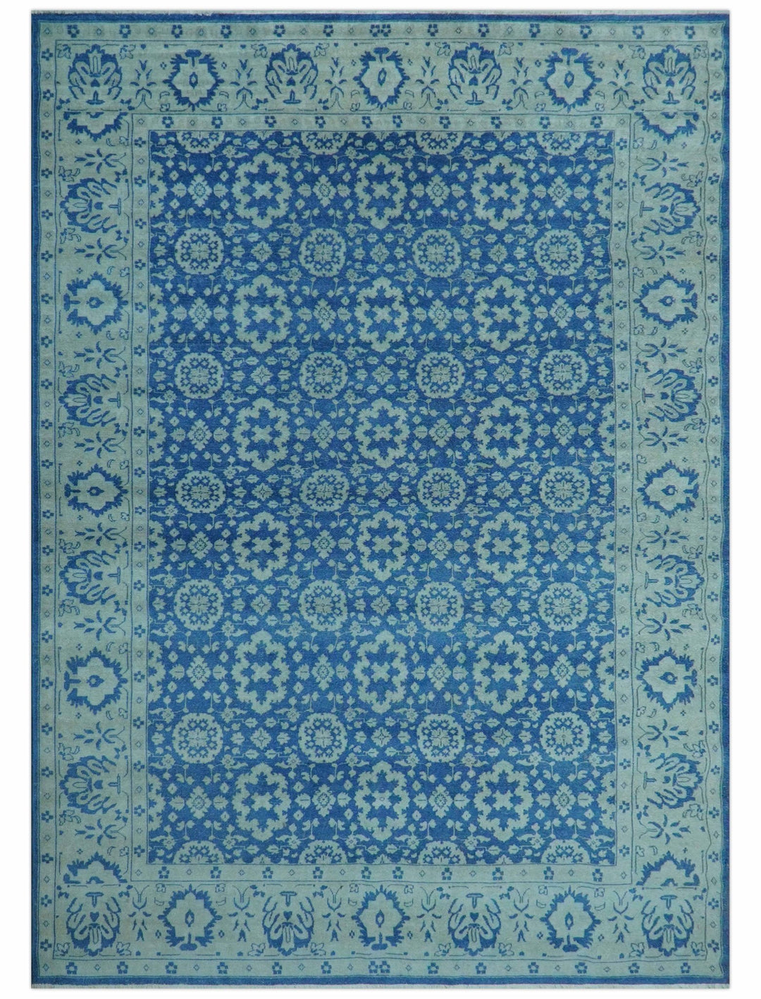 Traditional Turkish Design Blue 10x14 Hand Knotted Wool Area Rug - The Rug Decor