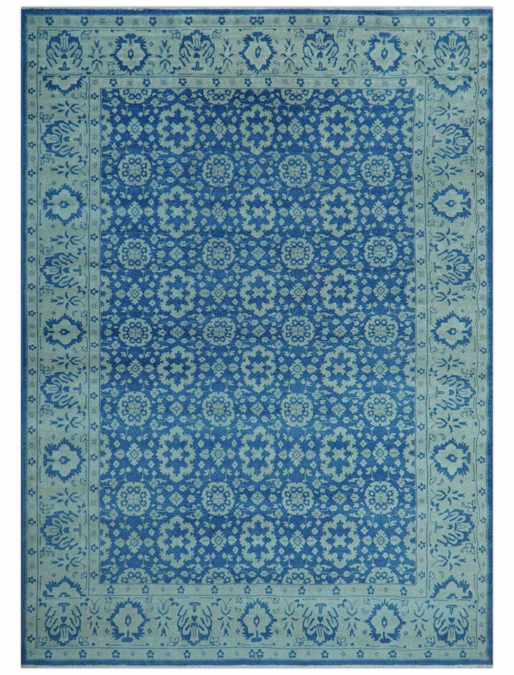 Traditional Turkish Design Blue 10x14 Hand Knotted Wool Area Rug - The Rug Decor