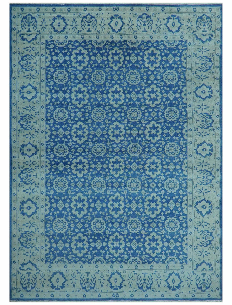 Traditional Turkish Design Blue 10x14 Hand Knotted Wool Area Rug - The Rug Decor