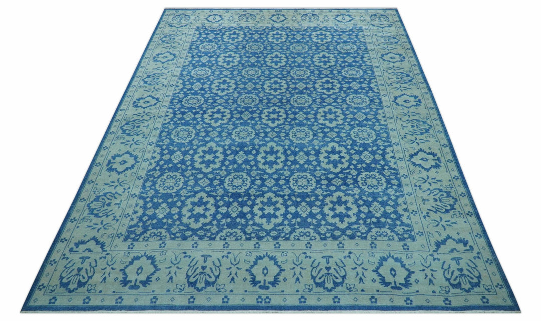 Traditional Turkish Design Blue 10x14 Hand Knotted Wool Area Rug - The Rug Decor