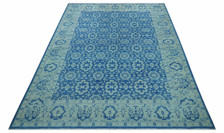 Traditional Turkish Design Blue 10x14 Hand Knotted Wool Area Rug - The Rug Decor