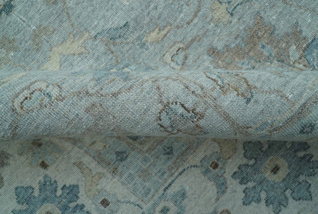 Traditional Turkish Design Blue And Beige 10x14 Hand Knotted Wool Area Rug - The Rug Decor