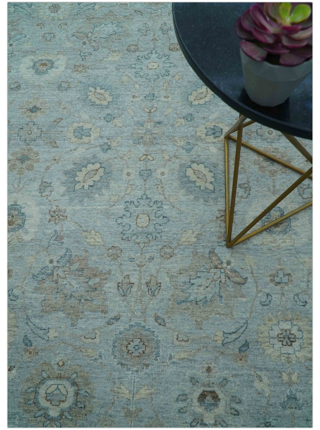 Traditional Turkish Design Blue And Beige 10x14 Hand Knotted Wool Area Rug - The Rug Decor