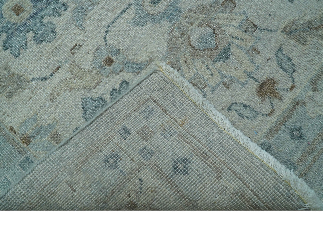 Traditional Turkish Design Blue And Beige 10x14 Hand Knotted Wool Area Rug - The Rug Decor