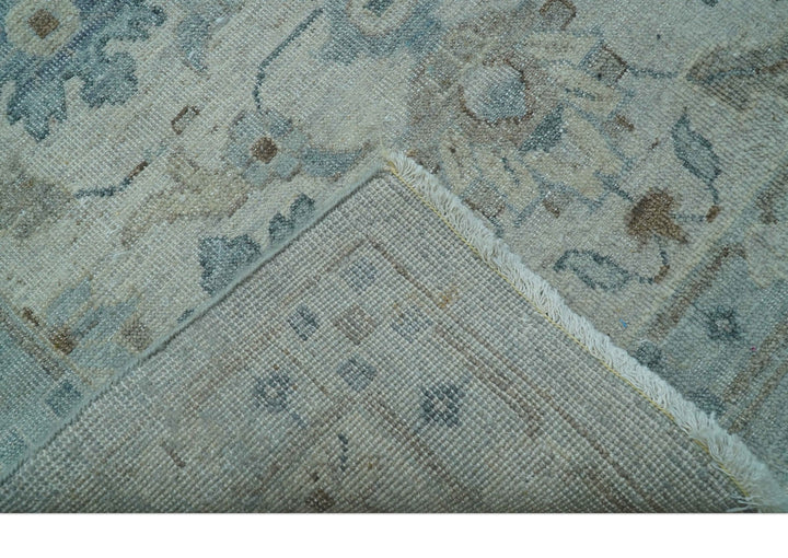 Traditional Turkish Design Blue And Beige 10x14 Hand Knotted Wool Area Rug - The Rug Decor