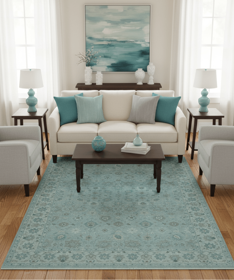 Traditional Turkish Design Blue And Beige 10x14 Hand Knotted Wool Area Rug - The Rug Decor