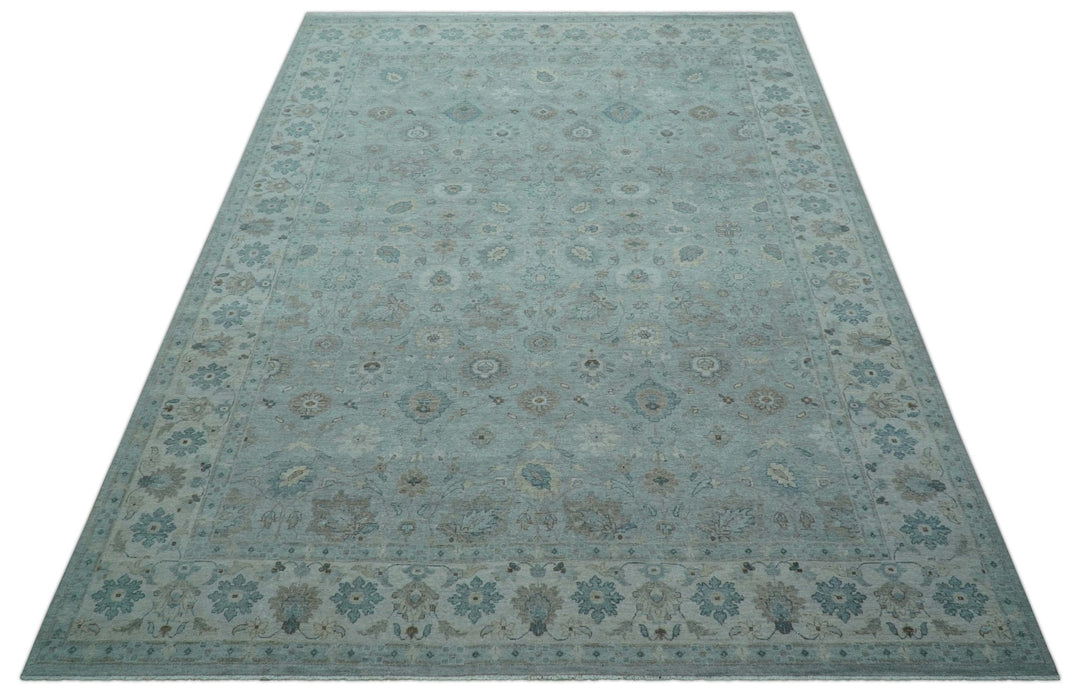 Traditional Turkish Design Blue And Beige 10x14 Hand Knotted Wool Area Rug - The Rug Decor