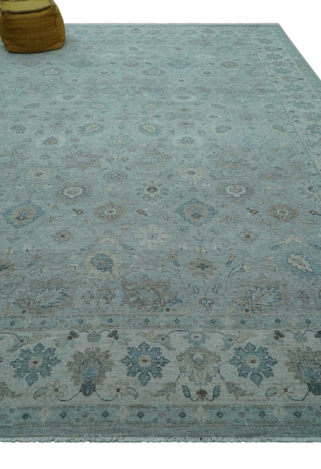 Traditional Turkish Design Blue And Beige 10x14 Hand Knotted Wool Area Rug - The Rug Decor