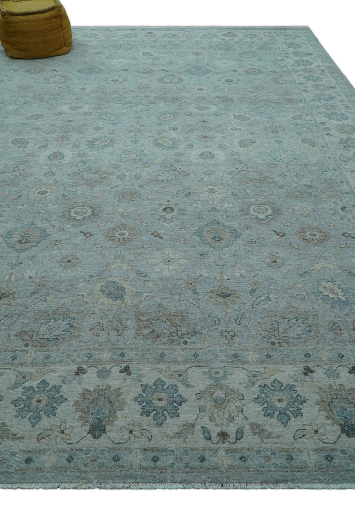 Traditional Turkish Design Blue And Beige 10x14 Hand Knotted Wool Area Rug - The Rug Decor