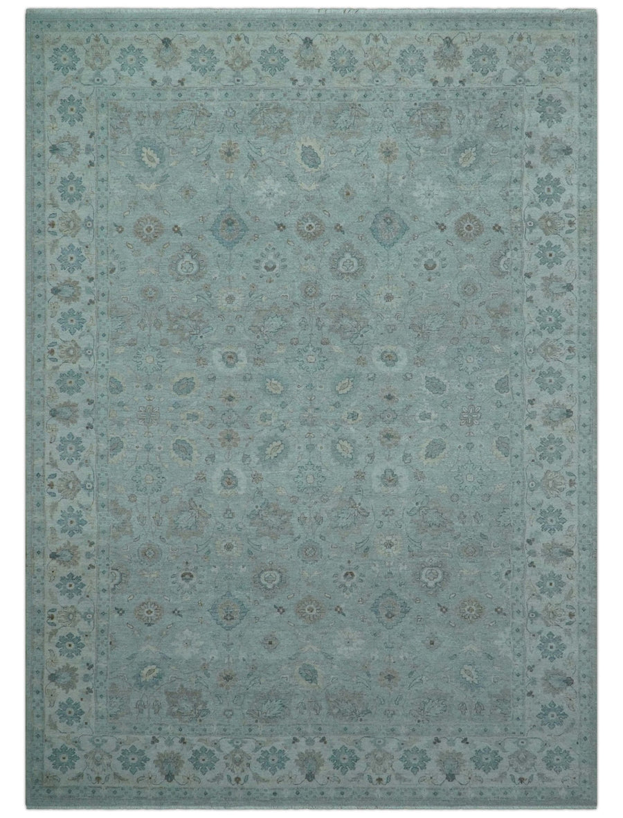 Traditional Turkish Design Blue And Beige 10x14 Hand Knotted Wool Area Rug - The Rug Decor
