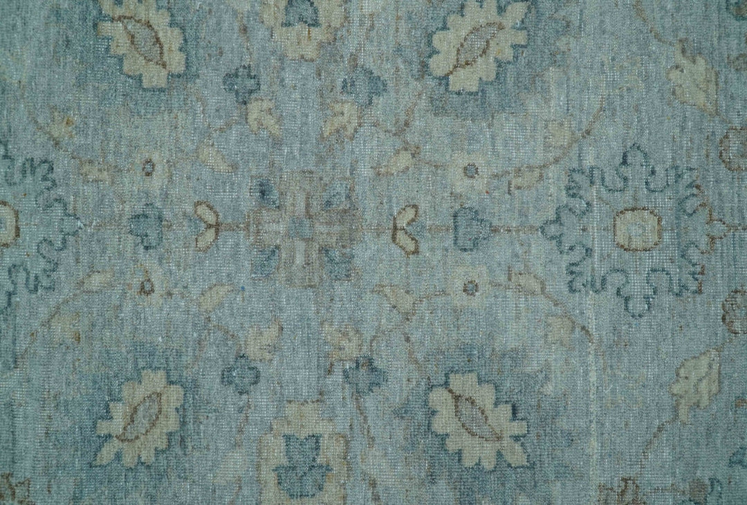 Traditional Turkish Design Blue And Beige 10x14 Hand Knotted Wool Area Rug - The Rug Decor