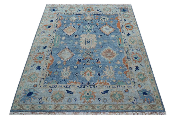 Traditional Turkish Design Blue And Beige 8x10 Hand knotted Wool Area Rug - The Rug Decor