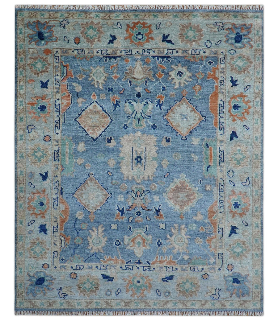 Traditional Turkish Design Blue And Beige 8x10 Hand knotted Wool Area Rug - The Rug Decor