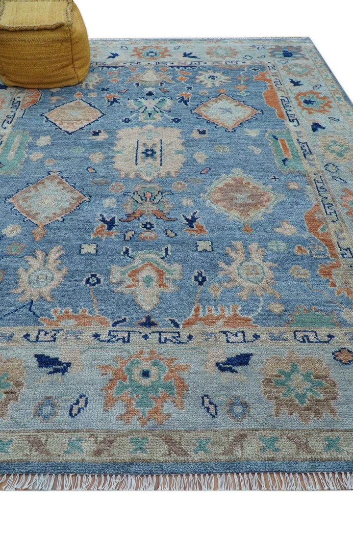 Traditional Turkish Design Blue And Beige 8x10 Hand knotted Wool Area Rug - The Rug Decor