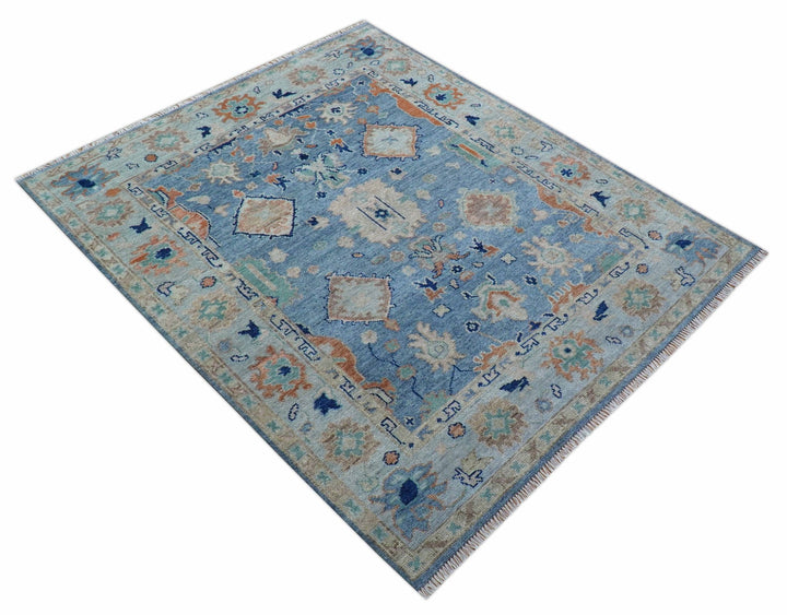 Traditional Turkish Design Blue And Beige 8x10 Hand knotted Wool Area Rug - The Rug Decor