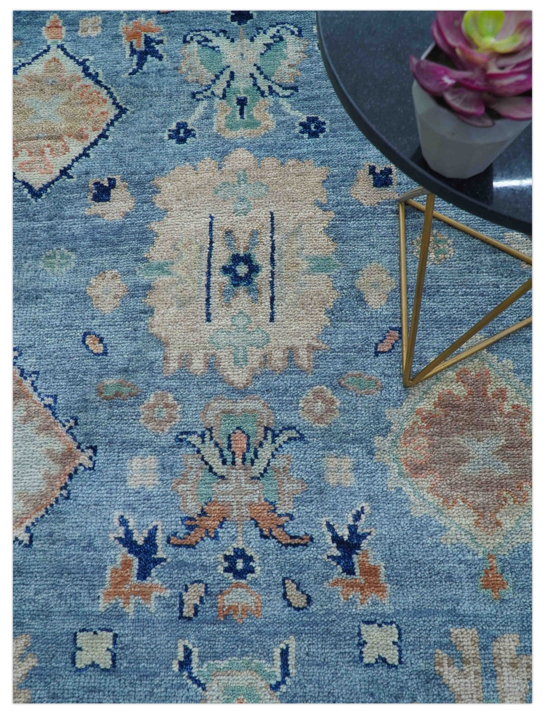 Traditional Turkish Design Blue And Beige 8x10 Hand knotted Wool Area Rug - The Rug Decor