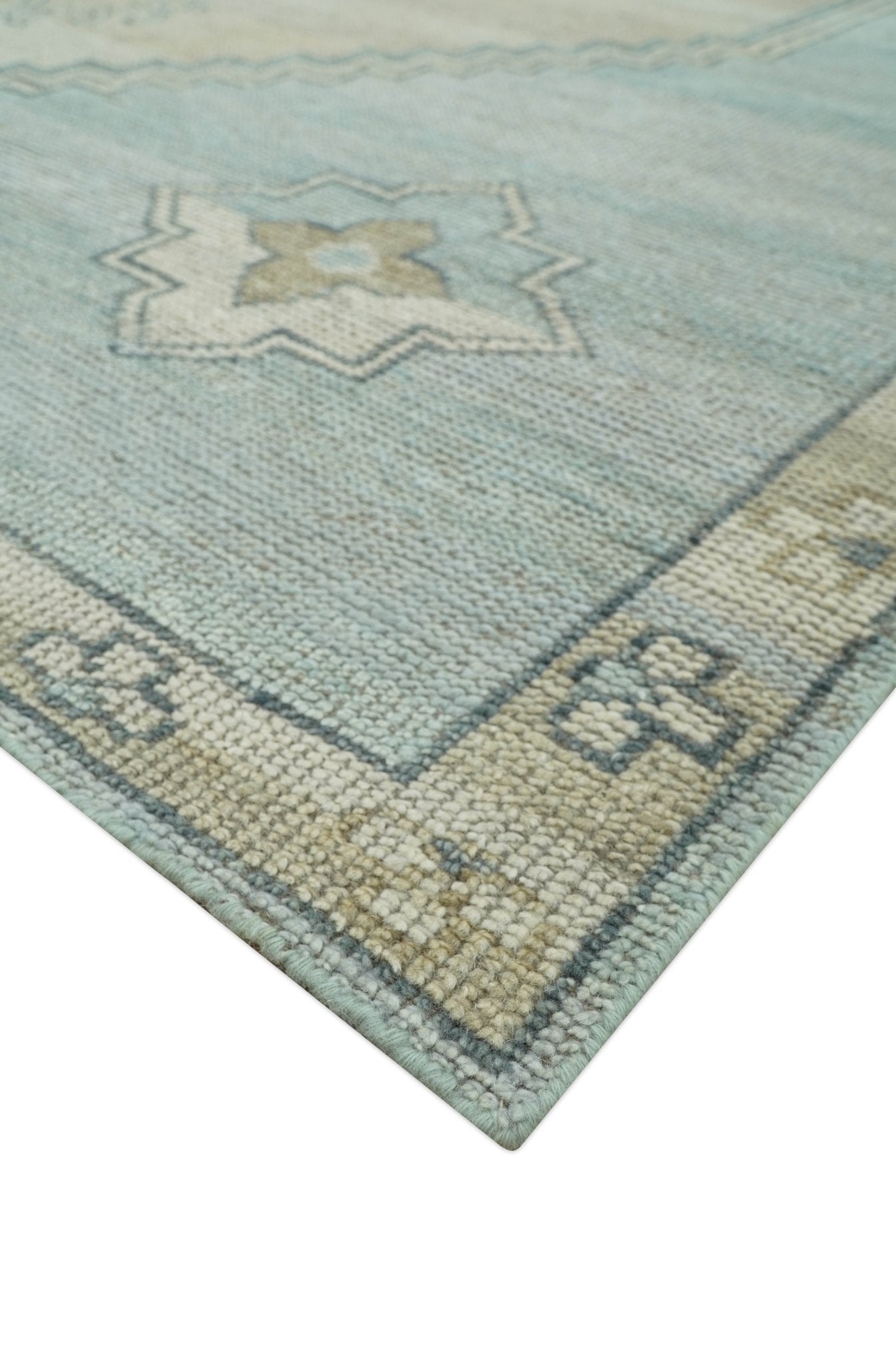 Traditional Turkish Design Blue and Beige Hand Knotted Custom Made wool rug - The Rug Decor