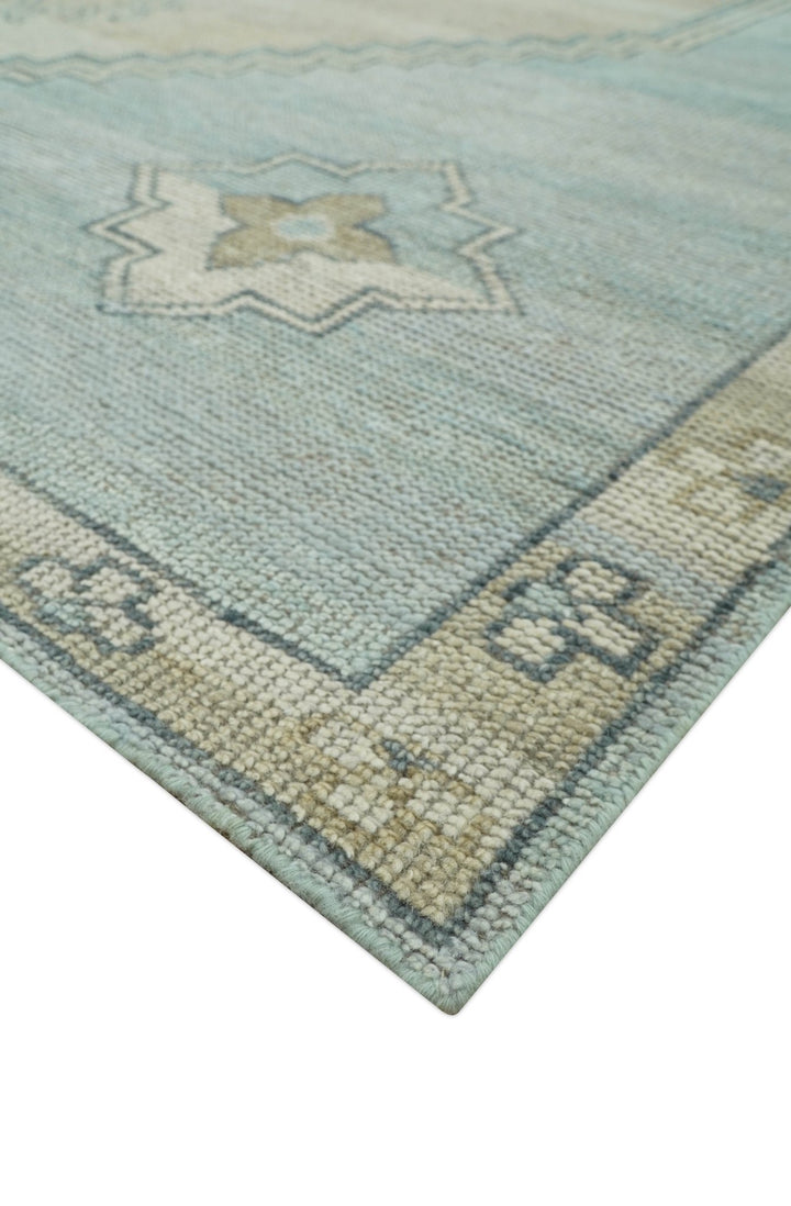 Traditional Turkish Design Blue and Beige Hand Knotted Custom Made wool rug - The Rug Decor